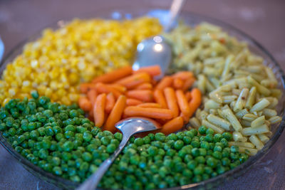 High angle view of chopped vegetables in container