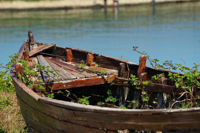 Close-up of abandoned boat