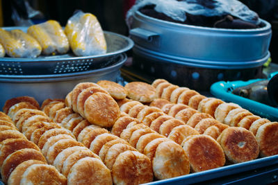 Close-up of food in tray at market stall