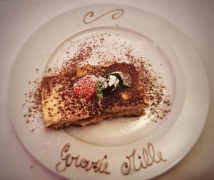 Close-up of cake served in plate