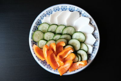 High angle view of fruits in plate