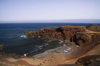 High angle view of beach against clear sky