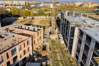 High angle view of buildings in city