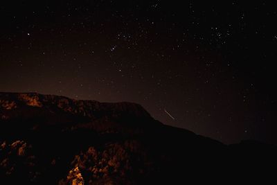 Low angle view of mountain against sky at night