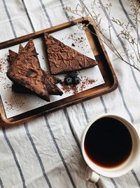 High angle view of chocolate coffee on table
