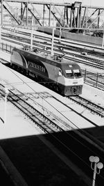 High angle view of train at railroad station