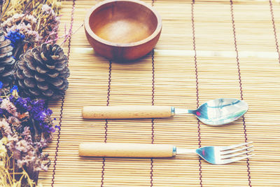 High angle view of tea on table