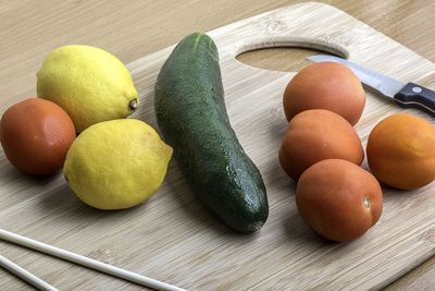 High angle view of fruits on table