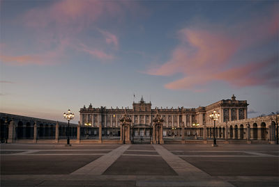 View of historic building against sky at dusk