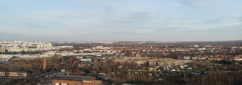 High angle shot of townscape against sky