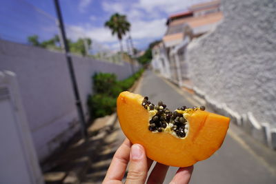 Cropped image of person holding orange