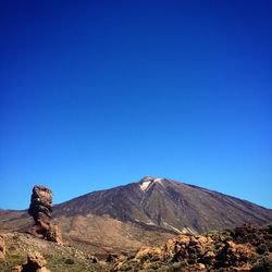 View of volcanic landscape against blue sky