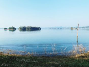 Scenic view of lake against clear sky