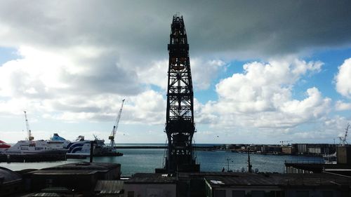 Low angle view of harbor against sky
