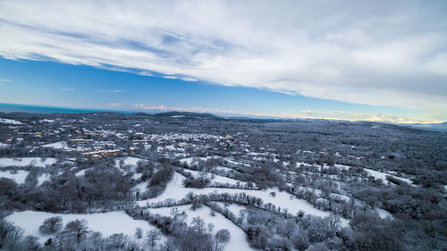 Scenic view of snow covered landscape against sky