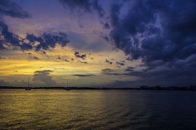 Scenic view of sea against dramatic sky