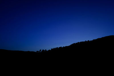 Scenic view of silhouette mountain against clear blue sky