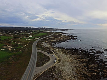 Scenic view of sea against cloudy sky