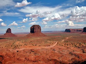 View of desert against cloudy sky