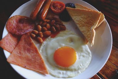 Close-up of breakfast served in plate