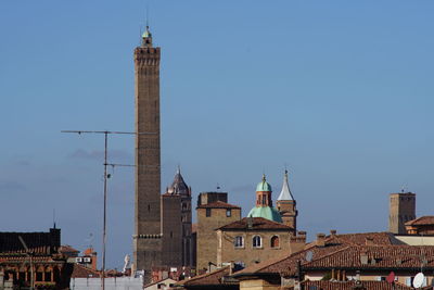 Buildings in city against clear sky