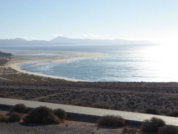 Scenic view of sea against clear sky