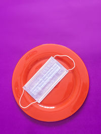 High angle view of bread in plate on table