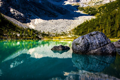 Scenic view of lake and rock formation