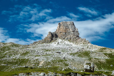 Toblin tower in tre cime dolomite national park, trentino alps, italy
