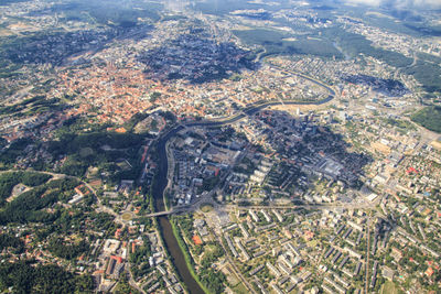 High angle view of city buildings