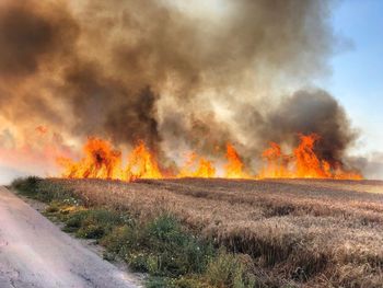 Panoramic shot of fire on road against sky