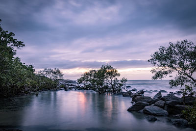 Scenic view of sea against sky during sunset