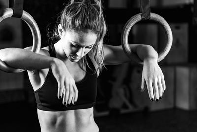 Cross training. gymnastic rings exercising