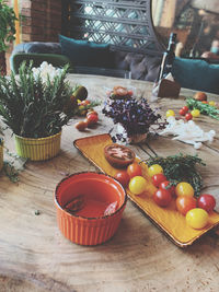 High angle view of fruits on table