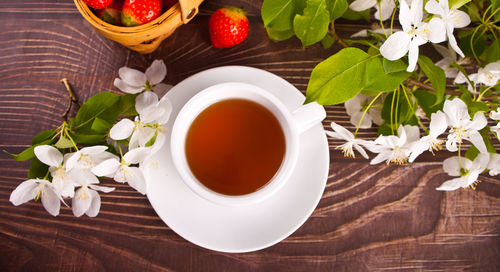 Directly above shot of tea served on table