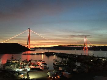 View of suspension bridge at sunset