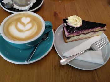 High angle view of breakfast on table