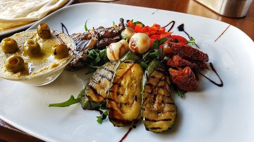 High angle view of meal served in plate