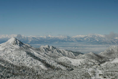 Scenic view of snowcapped mountains against sky