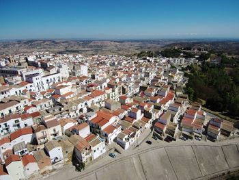 High angle shot of townscape against clear sky