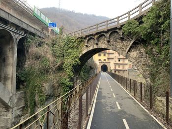 Bridge over road against trees