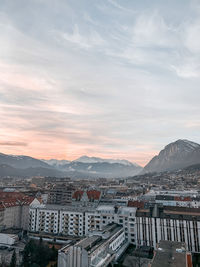 High angle shot of townscape against sky