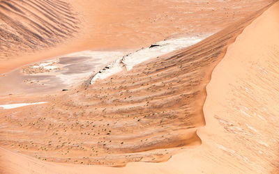 Scenic view of full frame landscape of namib desert with excursionists on walk 