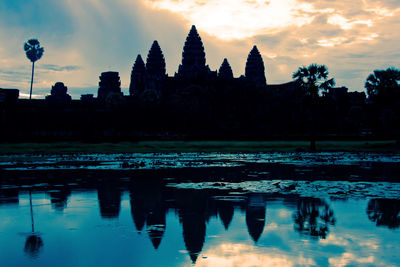 Silhouette of temple at sunset