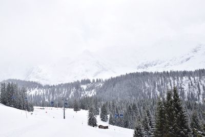 Scenic view of snow covered mountains against sky