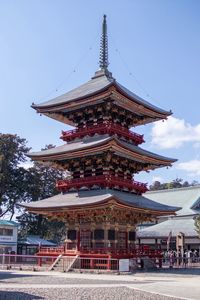 Low angle view of temple building against sky