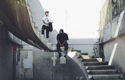 People standing on steps