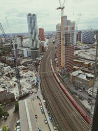 High angle view of traffic on road in city