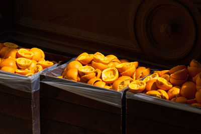 High angle view of fruits for sale in market