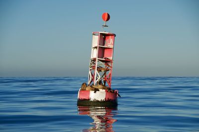 Lifeguard hut on sea against clear sky